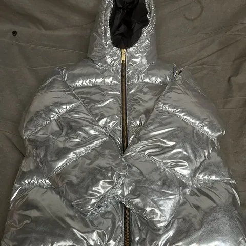 Michael Kors Silver Metallic Puffer Jacket with Hood - KIDS - SIZE 8