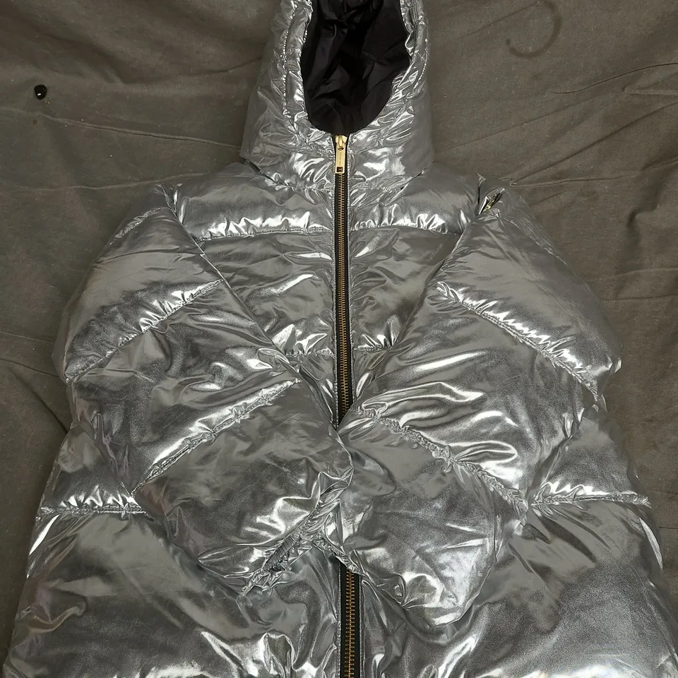 Michael Kors Silver Metallic Puffer Jacket with Hood - KIDS - SIZE 8