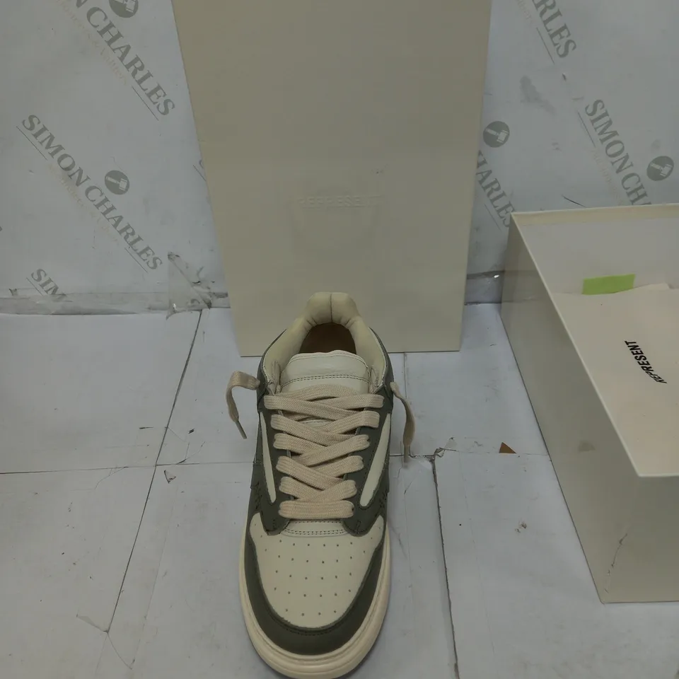 BOXED PAIR OF REPRESENT REPTOR LOW KHAKI/CREAM SIZE 42.5