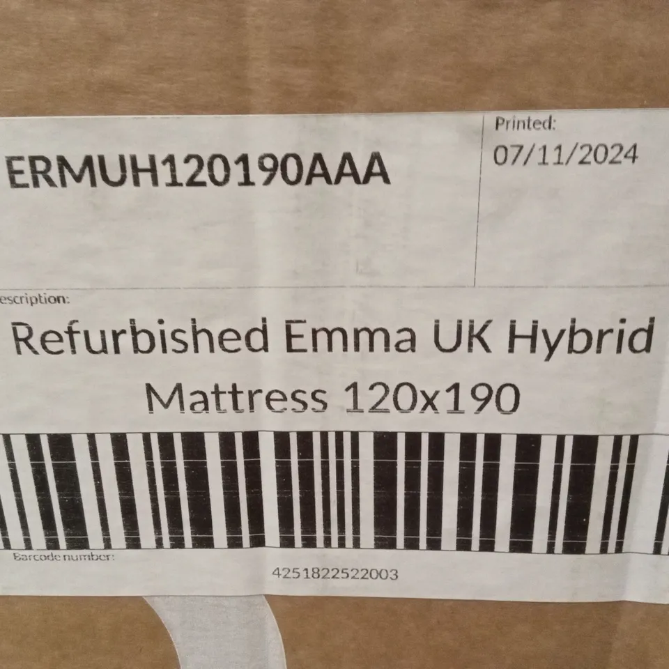 BOXED AND ROLLED MANUFACTURER REFURBISHED EMMA UK HYBRID MATTRESS 120 X 190CM (SMALL DOUBLE SIZE)