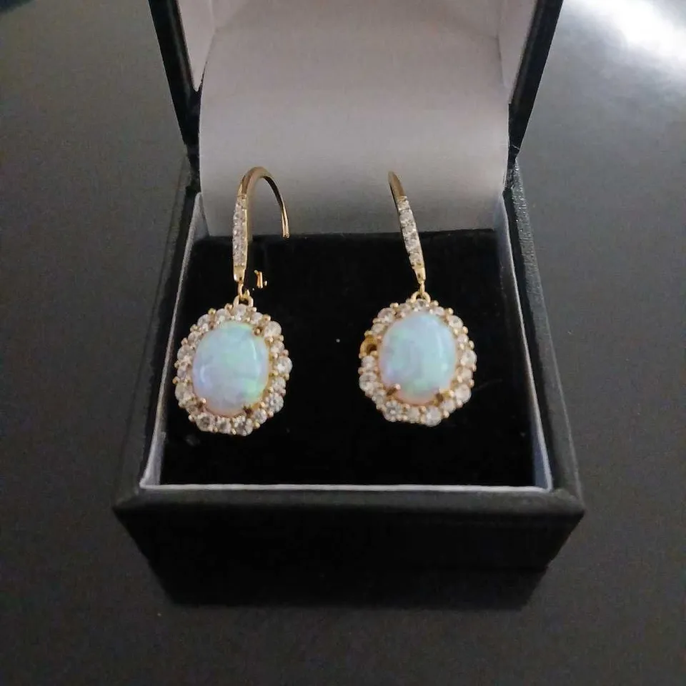 DIAMONIQUE 30TH ANNIVERSARY 0.75CT TW SIMULATED OPAL LEVERBACK EARRING GOLD PLATED 