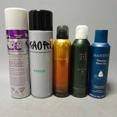 APPROXIMATELY 10 ASSORTED AEROSOLS TO INCLUDE - HARRYS SHAVE GEL , RITUALS OF JING ETC