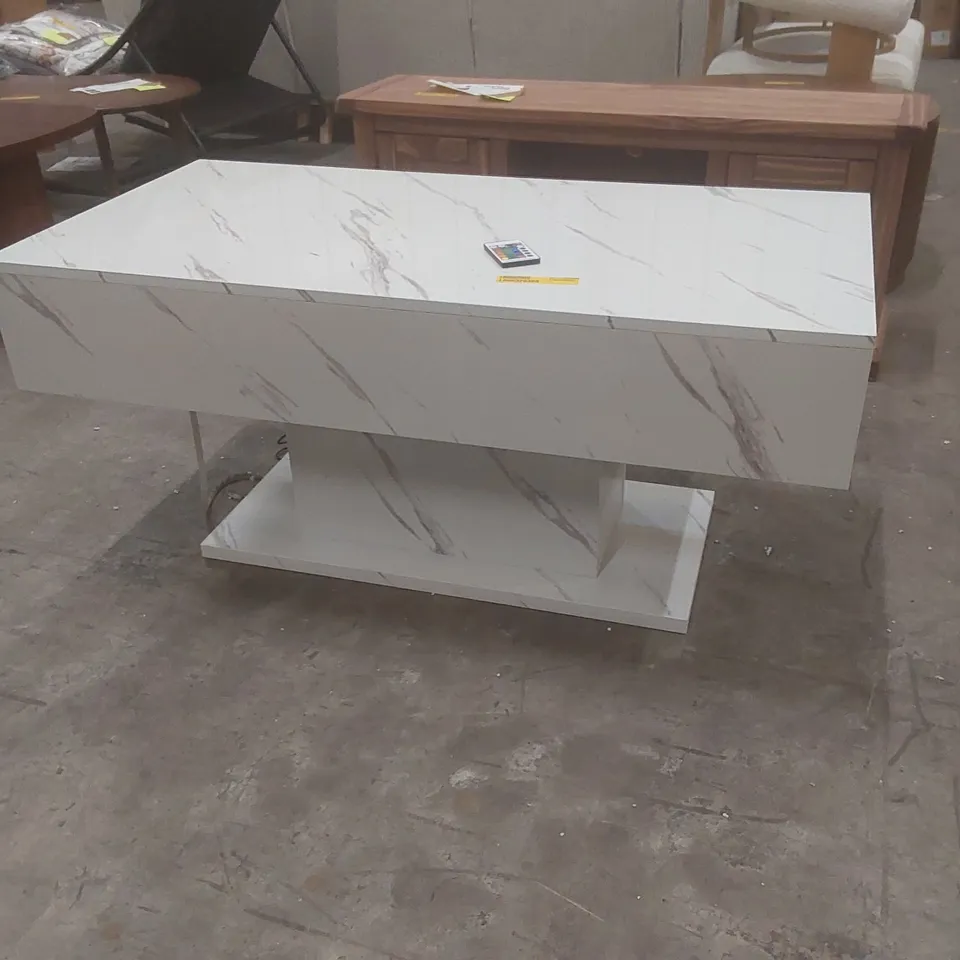 ALPENA HIGH GLOSS LED RECTANGLE COFFEE TABLE WITH OPEN STORAGE COLOUR: WHITE MARBLE EFFECT