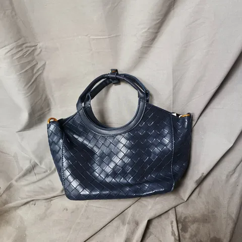 Navy blue woven leather handbag