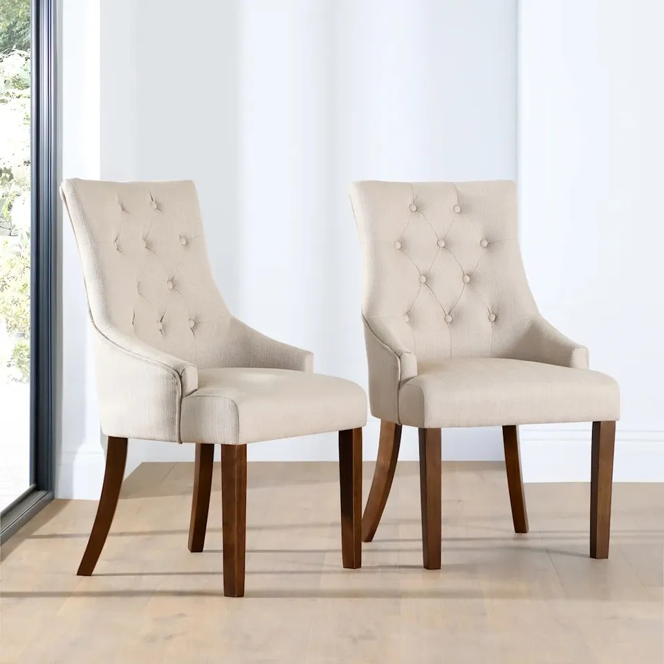 BOXED DUKE DINING CHAIR, OATMEAL CLASSIC LINEN-WEAVE FABRIC & DARK SOLID HARDWOOD (1 BOX)