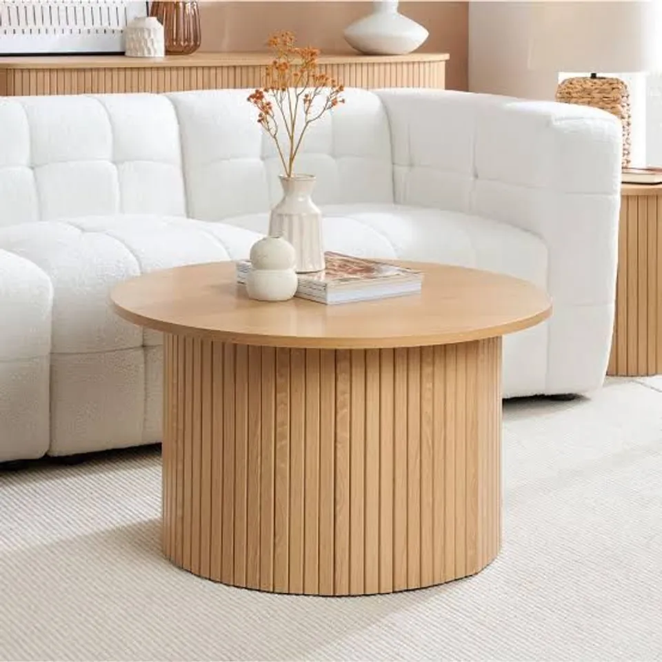 BOXED AXEL ROUND FLUTED COFFEE TABLE – OAK