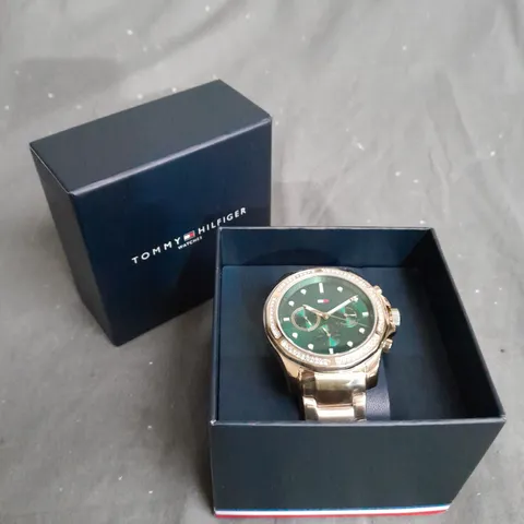 TOMMY HILFIGER BROOKLYN LADIES GOLD PLATED GREEN DIAL WATCH