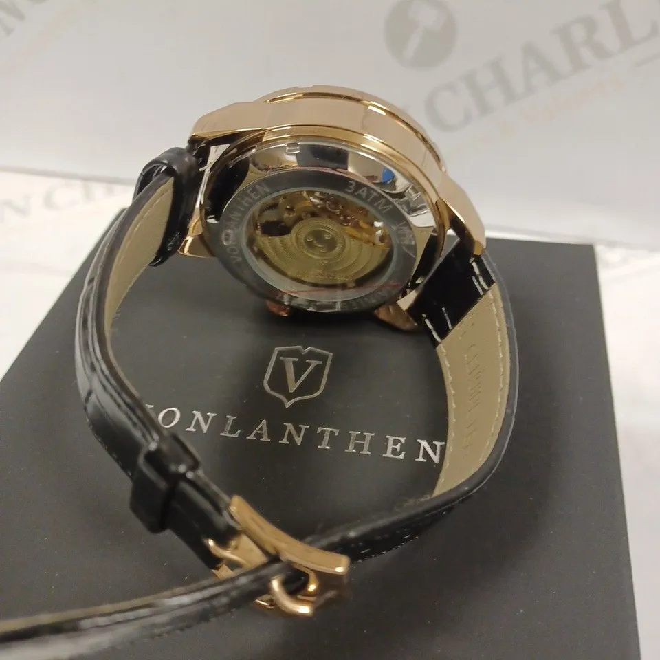 VONLANTHEN PART SKELETON CHRONOGRAPH BLACK LEATHER STRAP WRISTWATCH