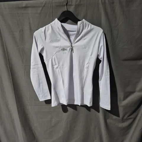 GGE WHITE ZIP-FRONT JACKET WITH SILVER HORSE LOGO - SIZE S 
