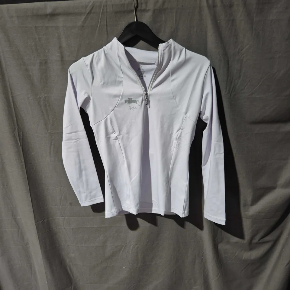 GGE WHITE ZIP-FRONT JACKET WITH SILVER HORSE LOGO - SIZE S 