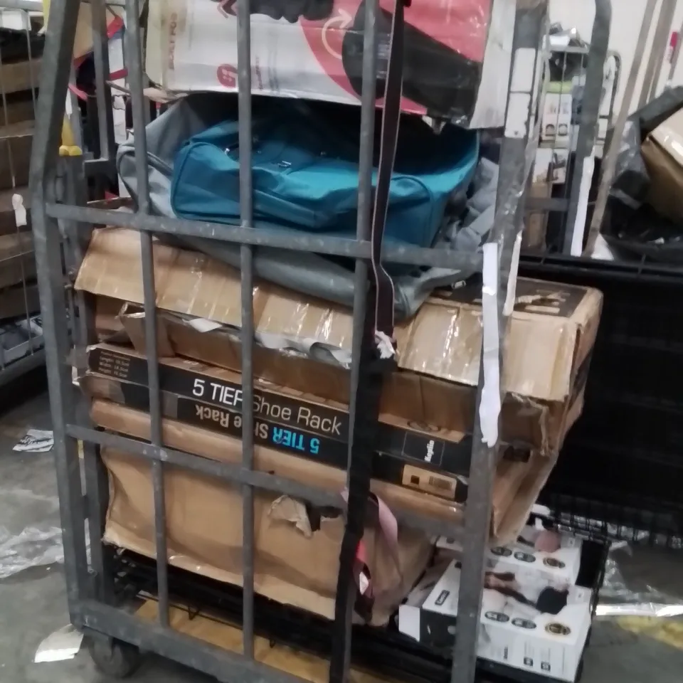 CAGE OF ASSORTED HOUSEHOLD GOODS AND PRODUCTS TO INCLUDE;DOG CAGES,CABIN BAG,ELECTRIC HOT WATER BOTTLE,VACUUM CLEANER 