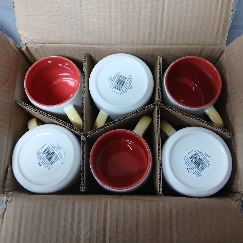 BOX OF APPROXIMATELY 10 BEST TEACHER EVER MUGS – (CERAMIC, WHITE WITH RED INTERIOR & YELLOW HANDLE) - COLLECTION ONLY 