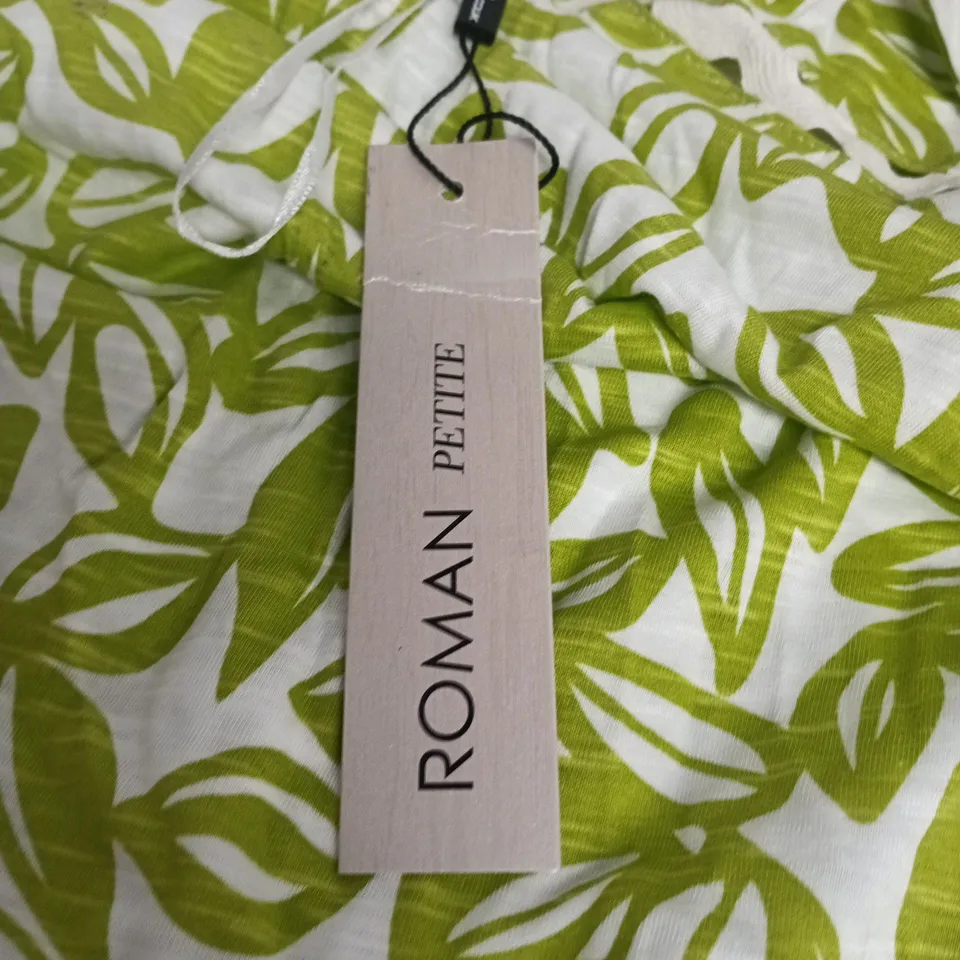 ROMAN LIME GREEN RIC RAC LEAF PRINT T-SHIRT (UK 14)