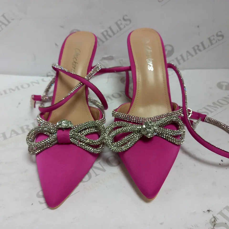 CHOCKERS STRAPPY DIAMANTE PINK HEELS UK SIZE 5.5