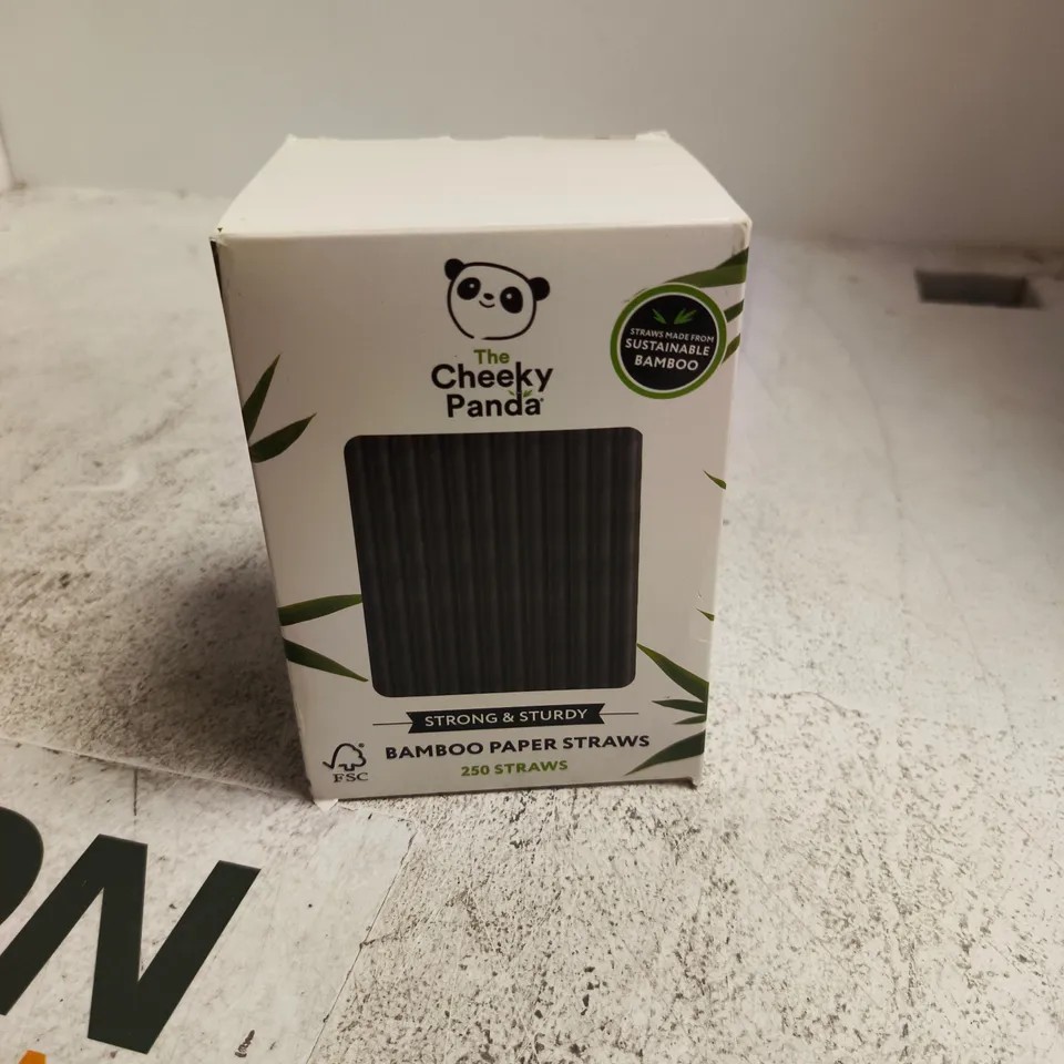 BOX OF APPROXIMATELY 10 ASSORTED ITEMS INCLUDING KAISER BREAD BAKING TIN , CHEEKY PANDA BAMBOO PAPER STRAWS AND BLAUPUNKT LIGHT BULBS