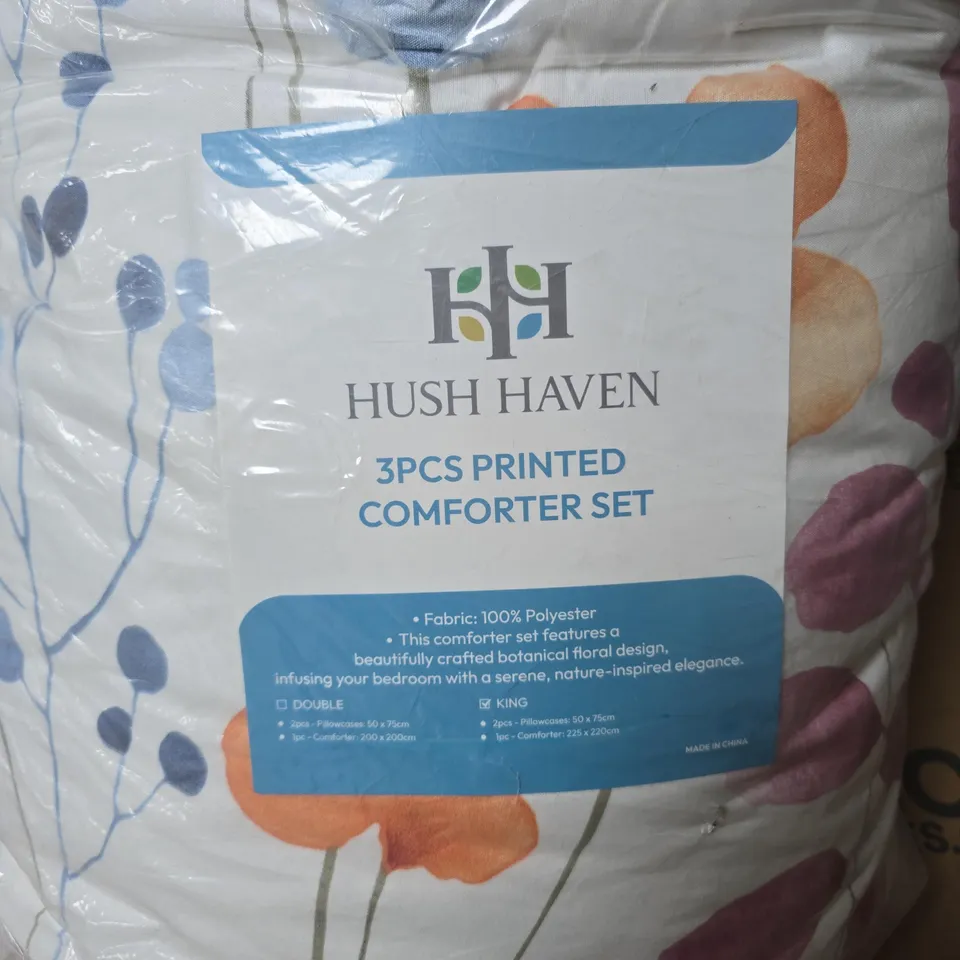 HUSH HAVEN 3-PIECE PRINTED COMFORTER SET – FLORAL DESIGN, 100% POLYESTER