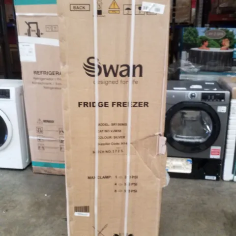 BOXED SWAN SR15690S 48CM WIDE, 50/50 SPLIT FRIDGE FREEZER - SILVER