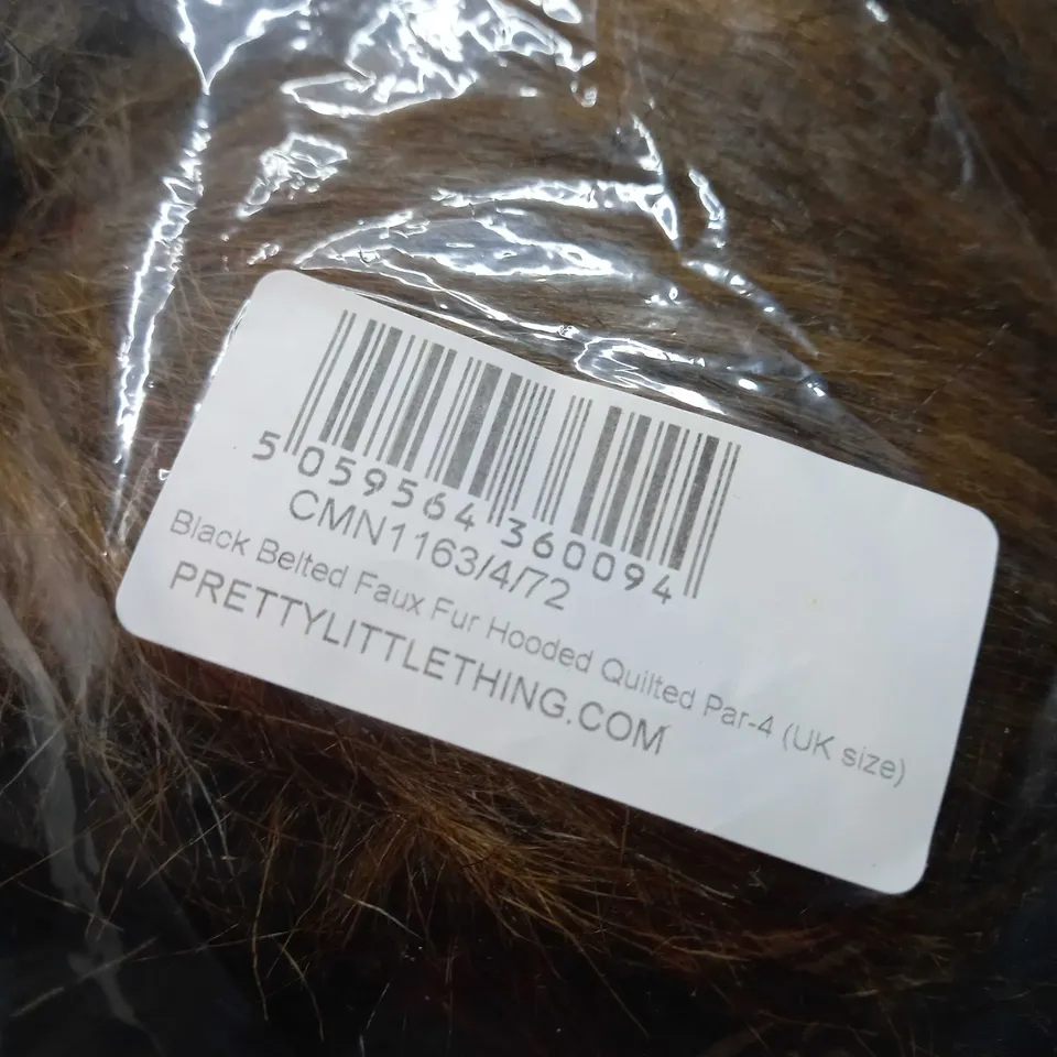 PACKAGED PRETTYLITTLETHING BLACK/FUAX FUR TRIMMED QUILTED PADDED JACKET - SIZE 4