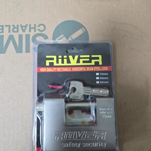 RIIVER HARDENED STEEL PADLOCK 94MM – RECTANGULAR BEAM LOCK WITH KEYS (SEALED PACKAGING)
