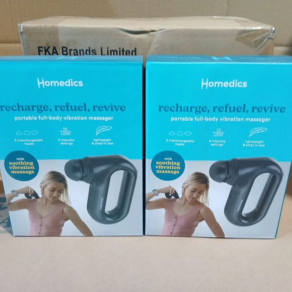 LOT OF 4 BOXED HOMEDICS PORTABLE FULL-BODY VIBRATION MASSAGERS