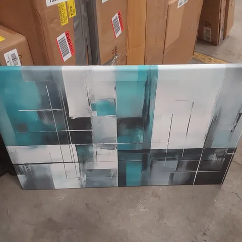 TEAL GREY GEOMETRIC ABSTRACT WALL ART CANVAS PRINT 30" X 20" WRAPPED CANVAS 