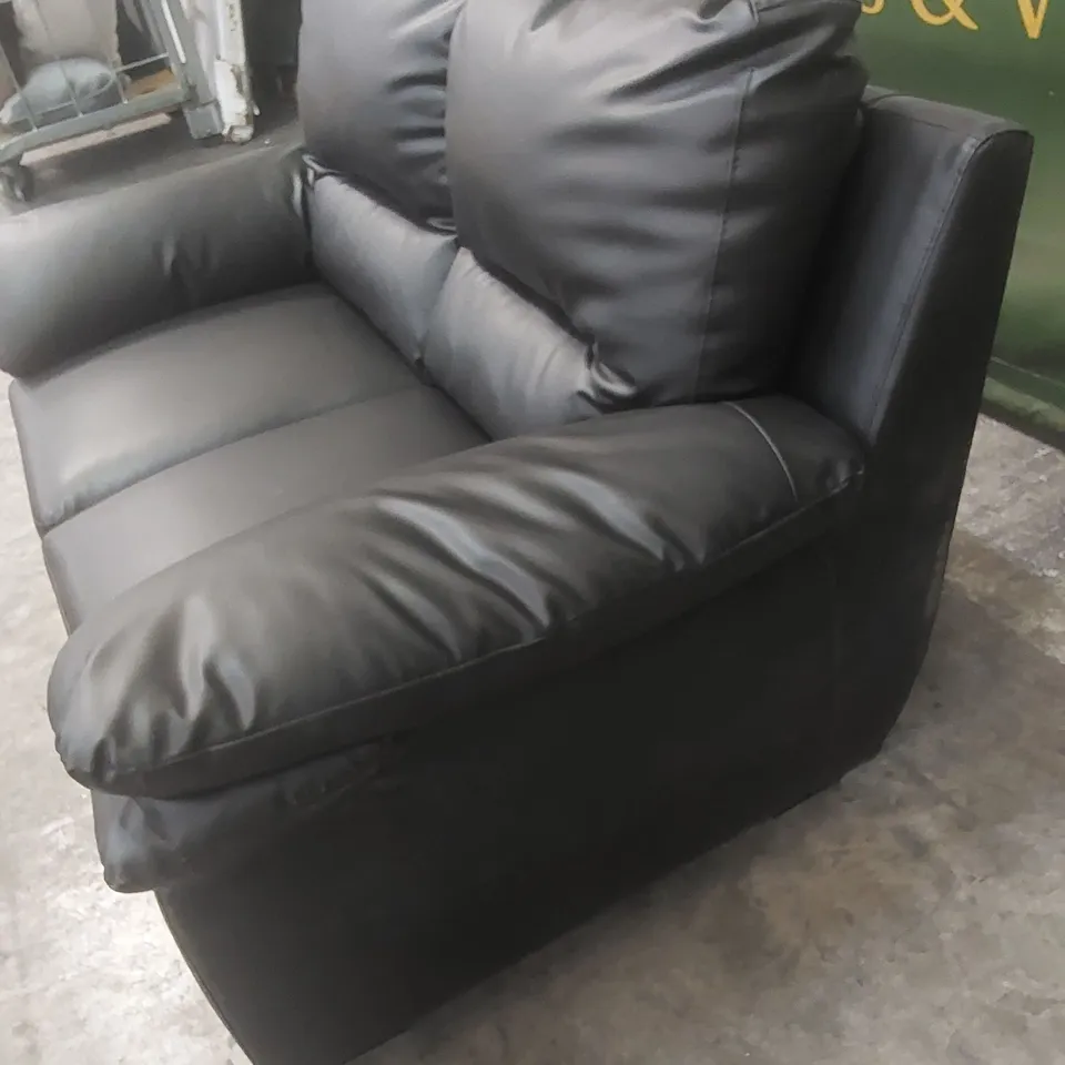 DESIGNER 2 SEATER BLACK FAUX LEATHER SOFA