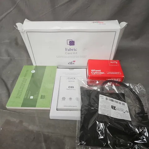 APPROXIMATELY 12 ASSORTED HOUSEHOLD ITEMS TO INCLUDE DHS FABRIC CARE KIT, WHEEL CYLINDER, ACADEMY WATERCOLOR PAPER PAD, ETC