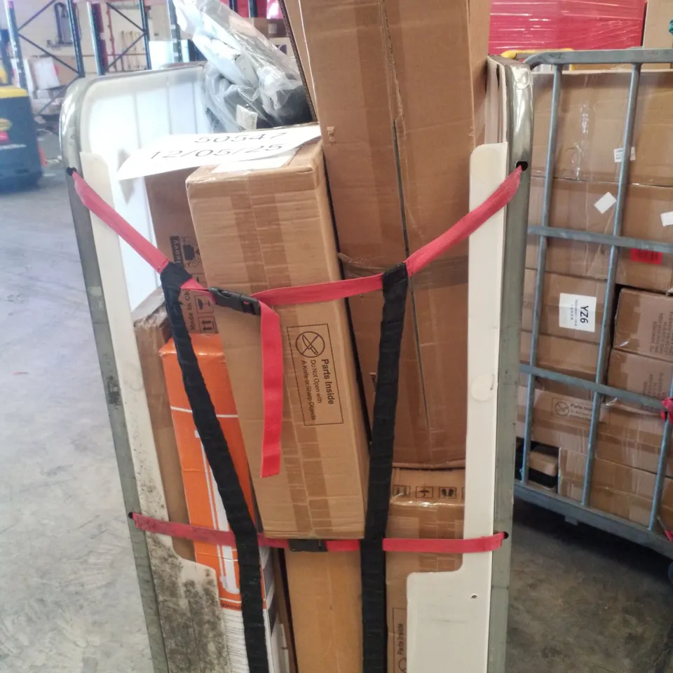 3 CAGES CONTAINING ASSORTED PRODUCTS INCLUDING BESREY KIDS SCOOTER, PULLUP BAR, RETRACTABLE SAFETY GATE & STERILE PLASTIC PETRI DISHES