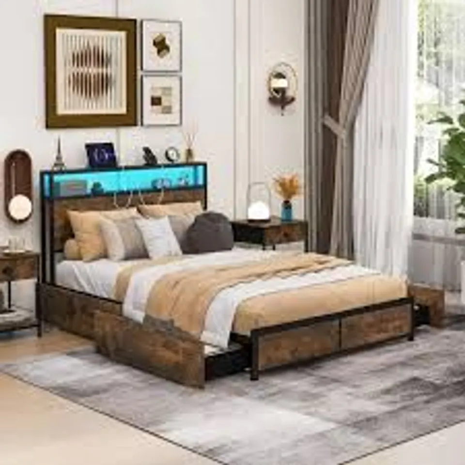 BOXED COSTWAY MULTIGOT DOUBLE SIZE BED FRAME WITH SMART LED LIGHTS, METAL STORAGE BED (1 BOX)