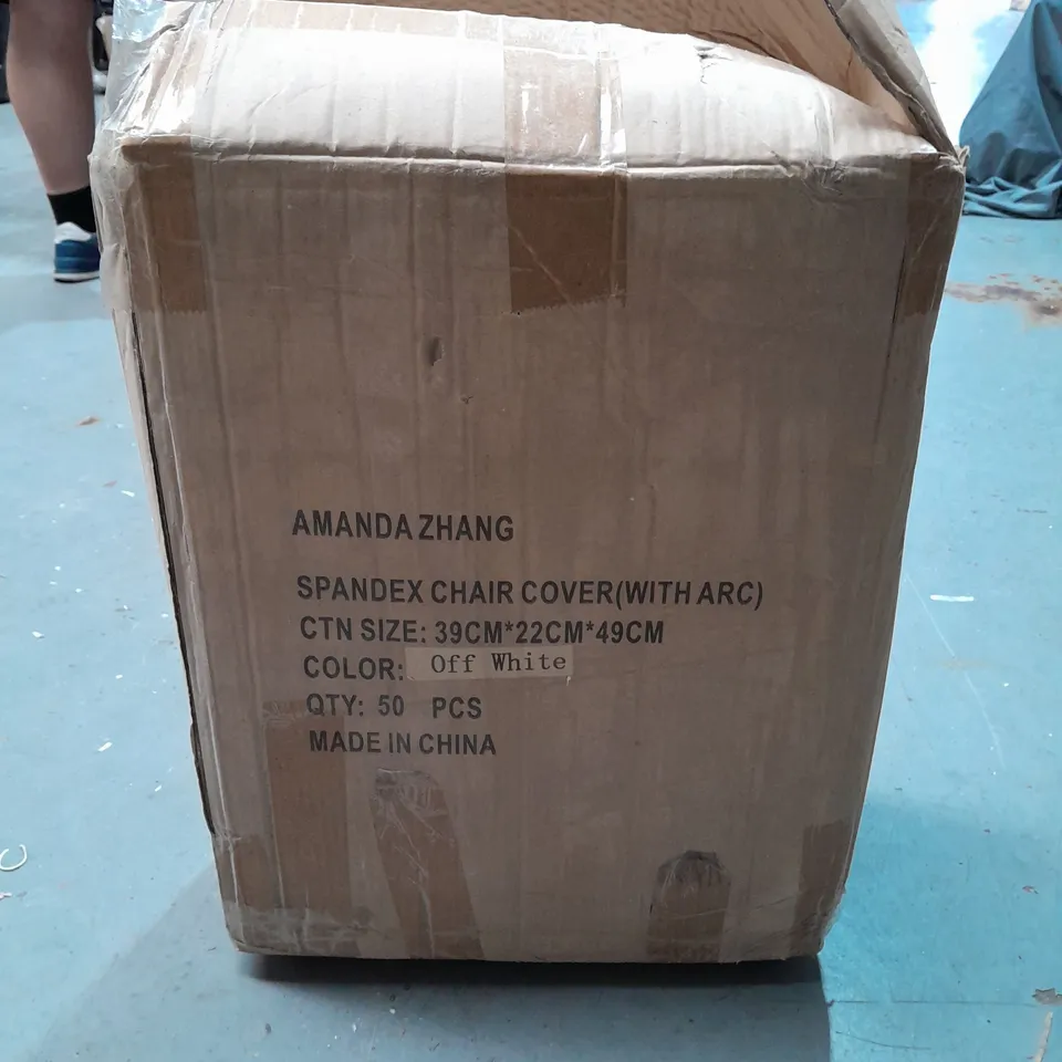 LOT OF APPROXIMATLY 50 SPANDEX CHAIR COVERS IN OFF WHITE