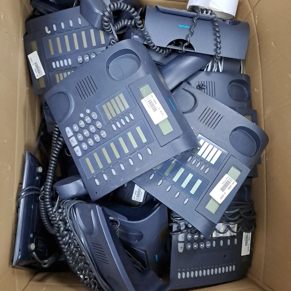 LARGE BOX OF ASSORTED OFFICE PHONES AND STATIONS 