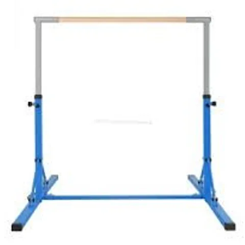 BOXED COSTWAY KIDS FOLDABLE GYMNASTICS BAR WITH 13 ADJUSTABLE HEIGHTS - BLUE 