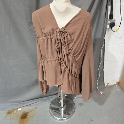 MISSGUIDED WOMEN'S TAUPE WRAP-FRONT TOP/DRESS, UK SMALL (S)