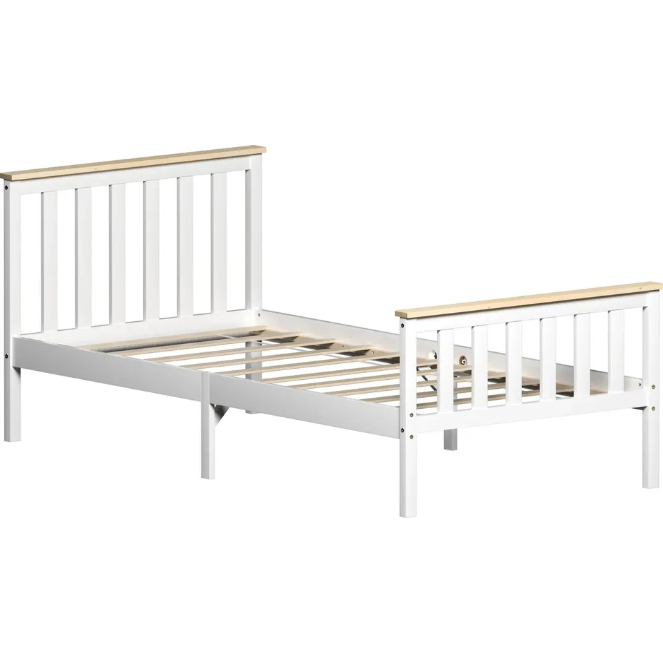BOXED VIDA DESIGNS MILAN 3FT SINGLE WOODEN BED - HIGH FOOT - WHITE & PINE
