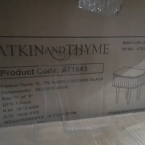 BOXED FLUTE MARBLE BEDSIDE TABLE BLACK (2BOXES)