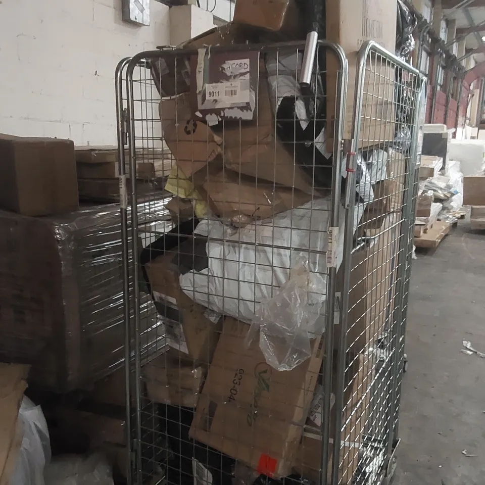 CAGE CONTAINING A LARGE ASSORTMENT OF CONSUMER PRODUCTS/FURNITURE PARTS ECT // CAGE NOT INCLUDED 