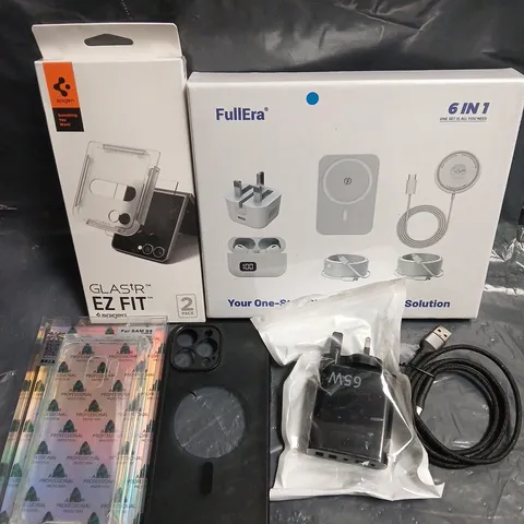 APPROXIMATELY 15 ASSORTED SMARTPHONE ACCESSORIES TO INCLUDE CHARGING CABLES, USB PLUGS, PHONE CASES ETC 