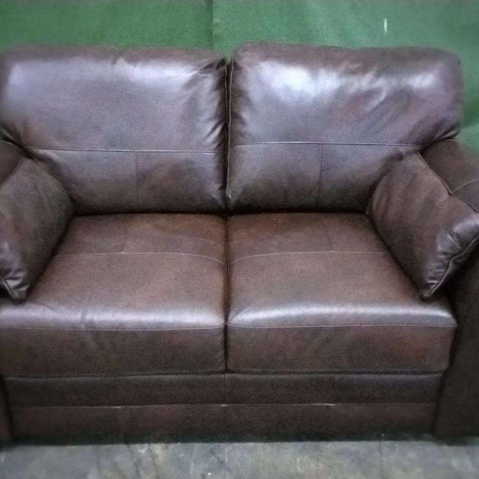 DESIGNER BROWN FAUX LEATHER TWO SEATER SOFA