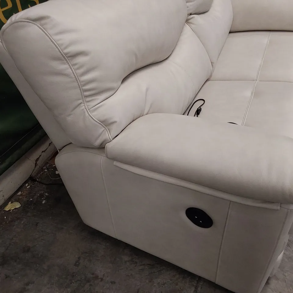 QUALITY BRITISH DESIGNER G PLAN STRATFORD POWER RECLINING TWO SEATER SOFA REGENT CHALK LEATHER 