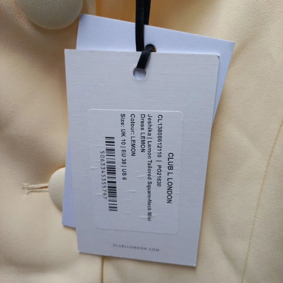 CLUB OF LONDON JESHIKA TAILORED SQUAER NECK MINI DRESS IN YELLOW - UK 10