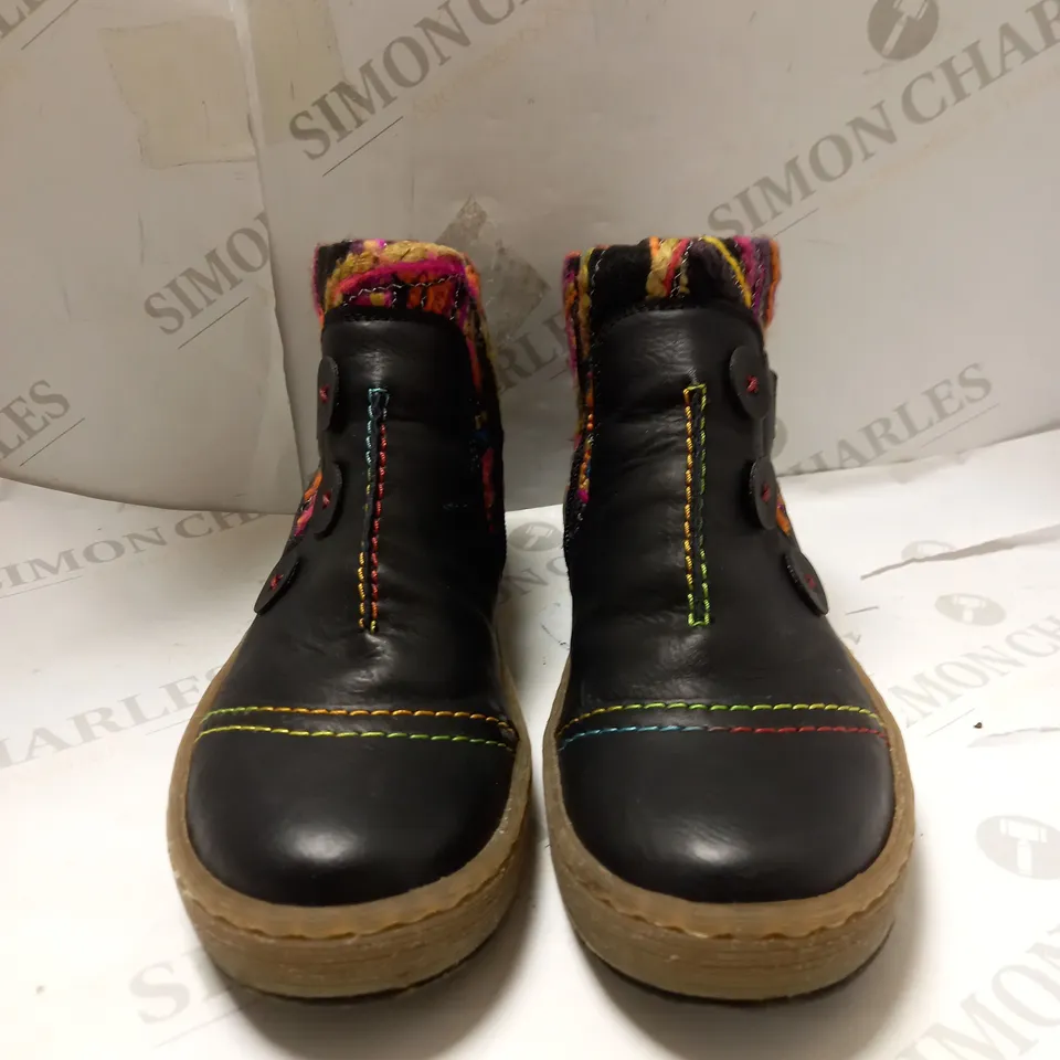 RIEKER CUFF BLACK ANKLE BOOTS - SIZE 6