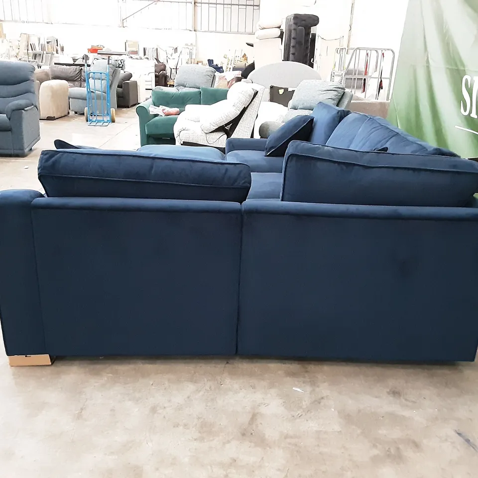QUALITY BRITISH MANUFACTURED DESIGNER THE LOUNGE COMPANY ISOBEL SMALL CORNER SOFA RHF AND FOOTSTOOL MID009 MIDNIGHT INDIGO /WSWFUFB
