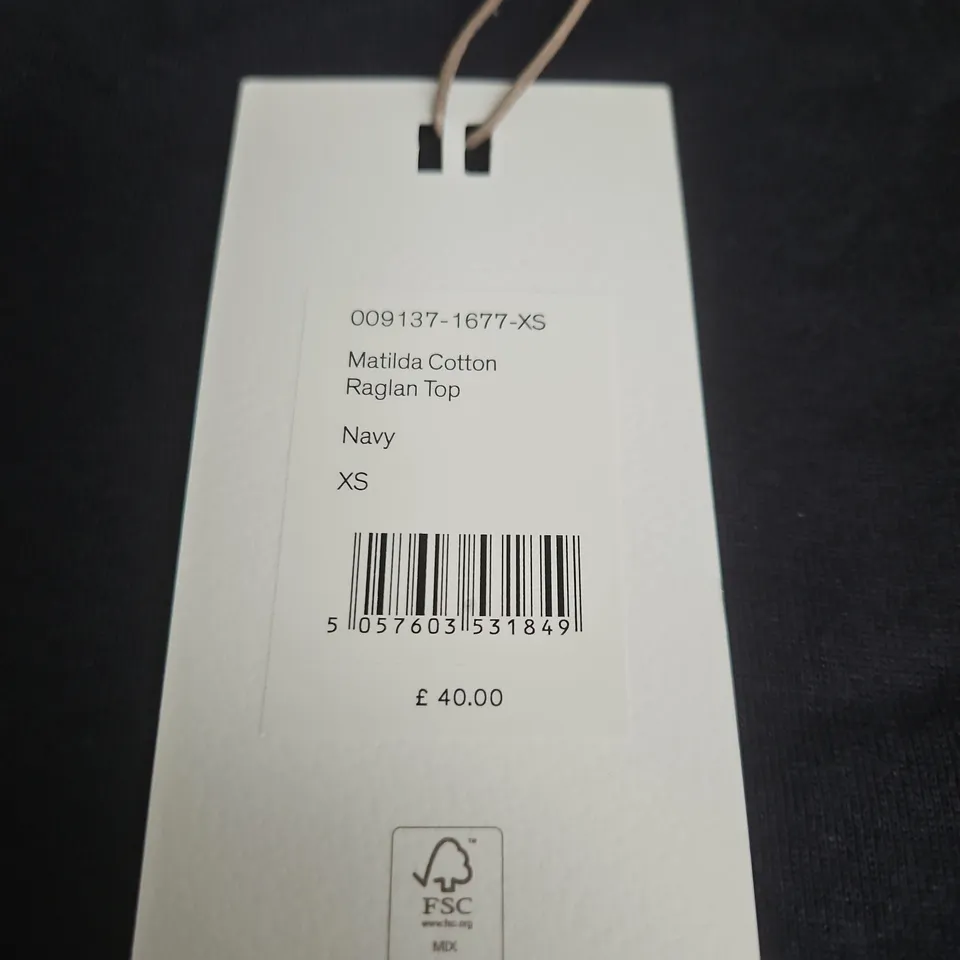 HUSH MATILDA COTTON RAGLAN TOP – NAVY, XS