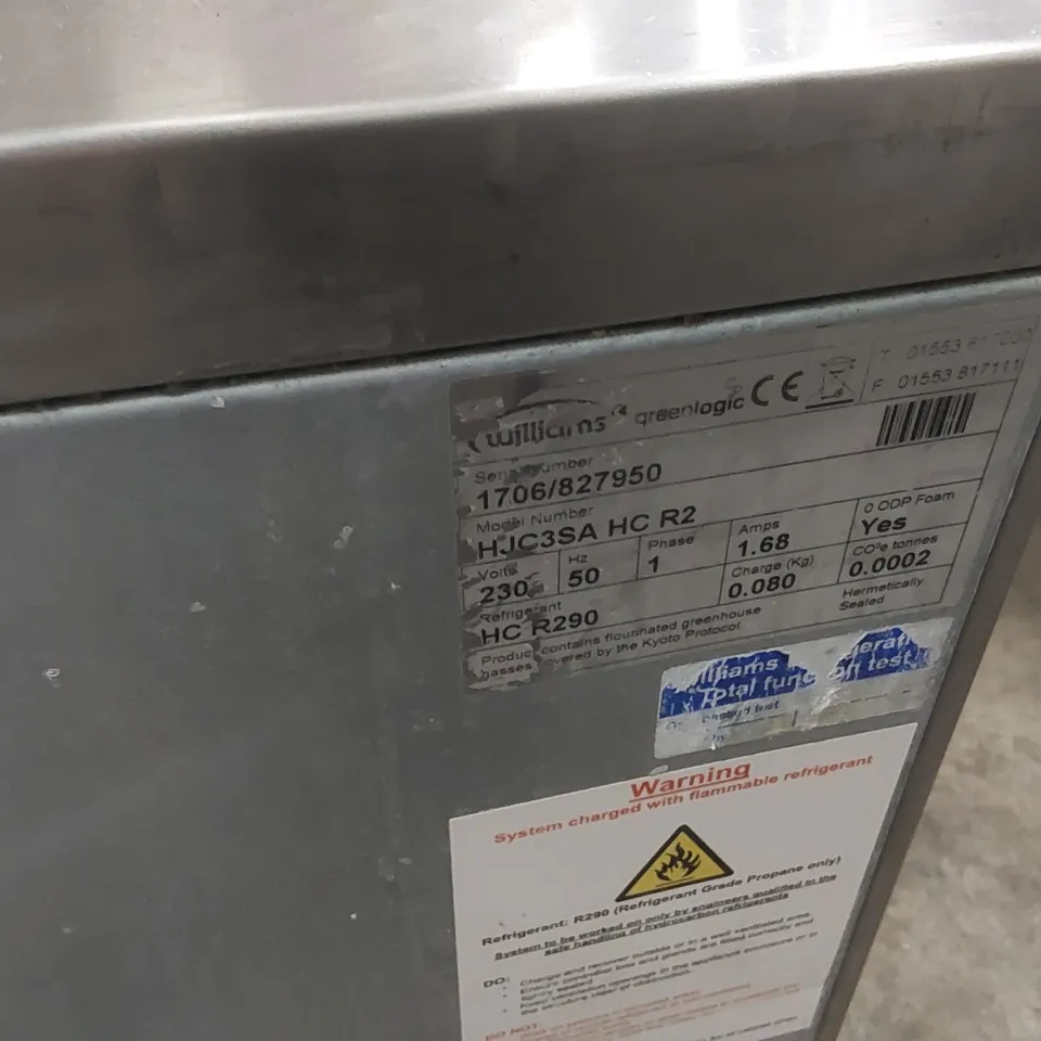 WILLIAMS JADE 3 DOOR 469LTR COMMERCIAL COUNTER FRIDGE HJC3SA HC R2