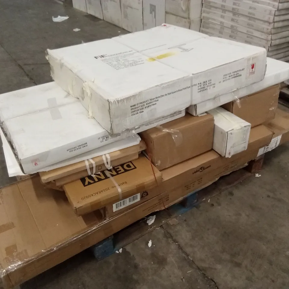 PALLET OF INCOMPLETE DESIGNER FURNITURE PARTS AND PIECES 