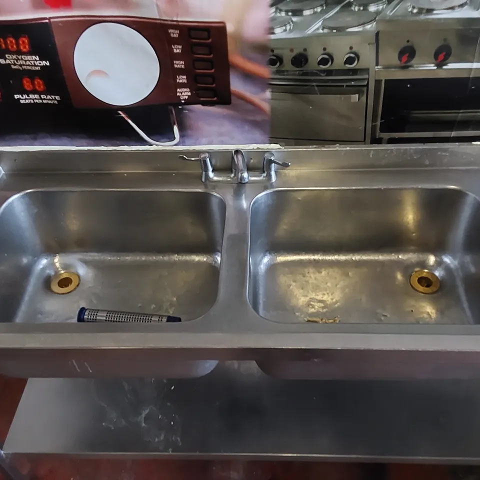 COMMERCIAL STAINLESS STEEL DOUBLE SINK KITCHEN UNIT 