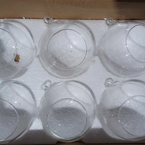 BOXED SET OF 6 WALL HANGING GLASS BALLS