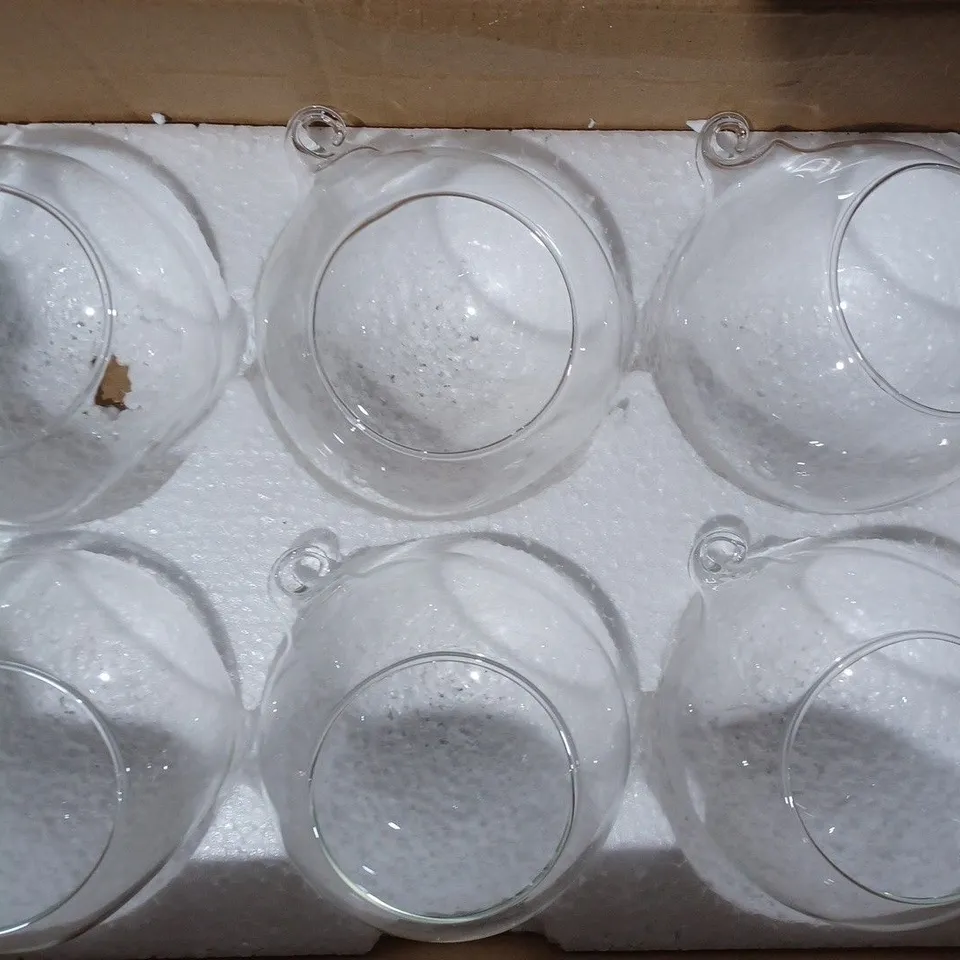 BOXED SET OF 6 WALL HANGING GLASS BALLS