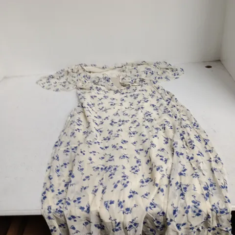 JIGSAW SWIRL POSY MIDI DRESS β UK 8, CREAM WITH BLUE FLORAL PRINT