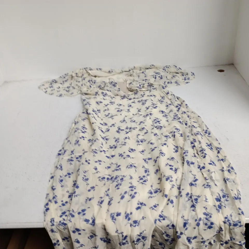 JIGSAW SWIRL POSY MIDI DRESS – UK 8, CREAM WITH BLUE FLORAL PRINT
